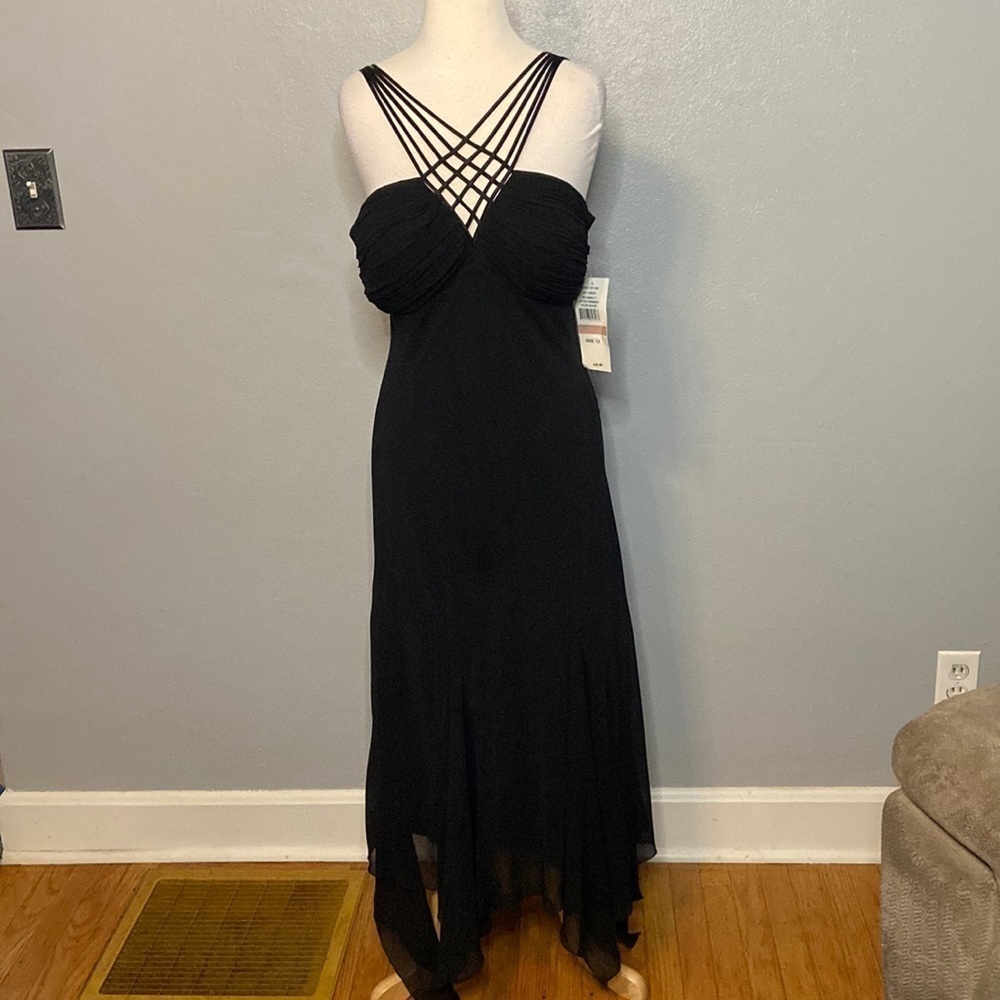 S. L. Fashions Lattice Bandeau Long Dress Black 12 NWT